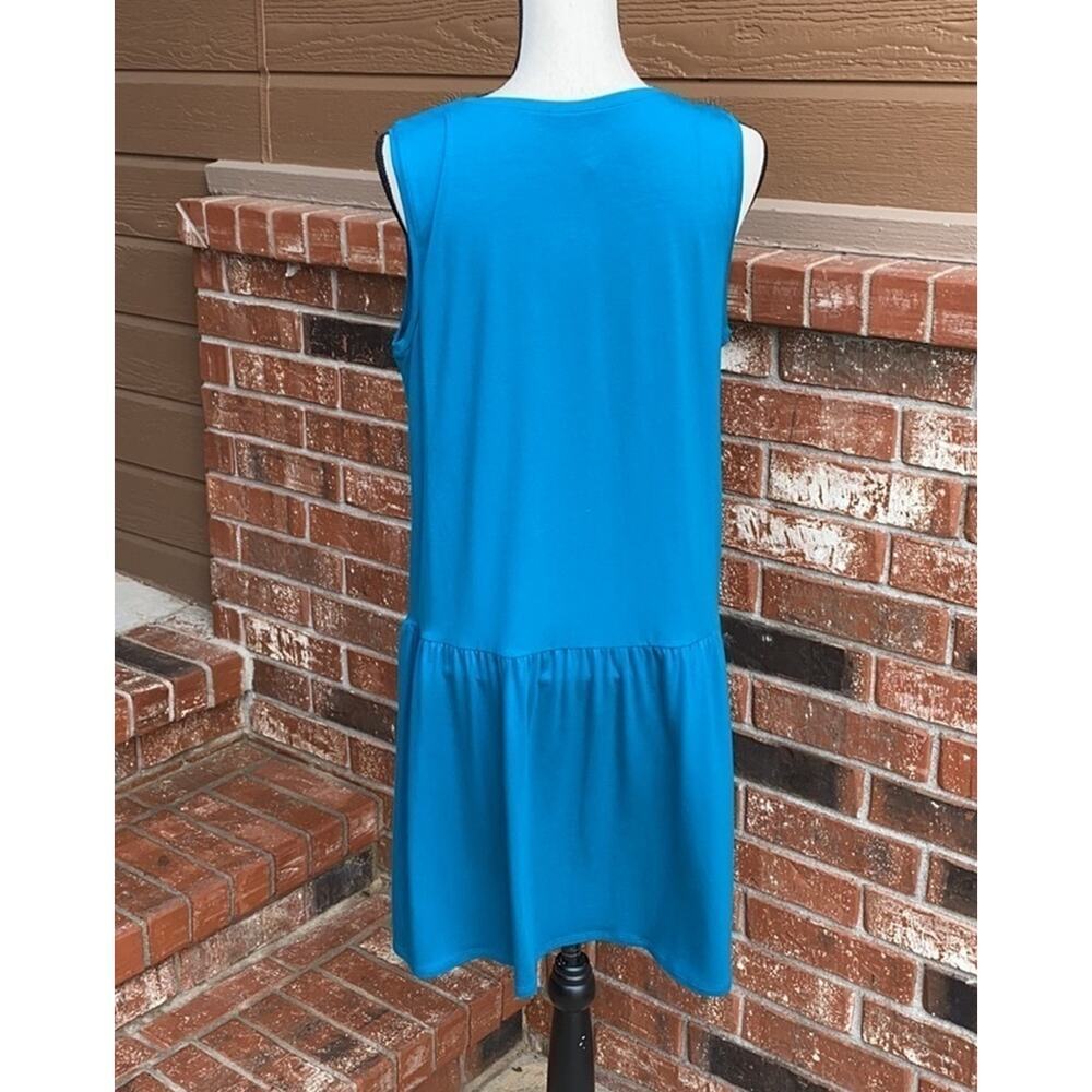 Eileen Fisher NWT Drop Waist Dress M Jasper Blue Teal Tencel Jersey Quiet Luxury - Picture 5 of 8
